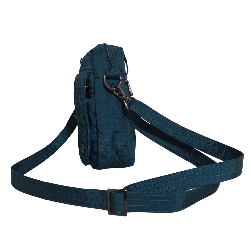 Lug Flapper Crossbody Bag Small Teal Blue Quilted Basketweave Travel RFID - Picture 3 of 12